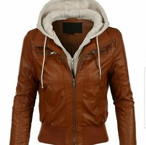 Cognac Jacket with Gray Hoodie Lining 3X